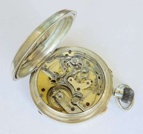 fig 4. Silver Jaeger LeCoultre chrono pocket watch, J W Benson
