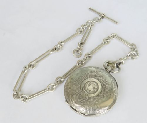 fig 4. Antique silver Omega pocket watch and chain