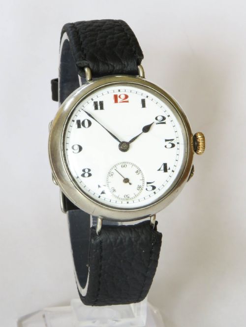 fig 1. Gents antique silver trench watch, 1914