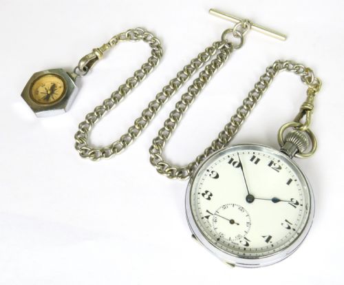 fig 1. Antique Arsa pocket watch, chain and compass