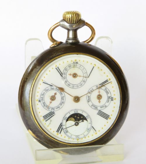 fig 1. Antique gun metal calendar pocket watch