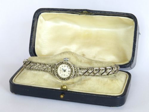 Ladies Silver and Marcasite Excalibur Wrist Watch, 1965