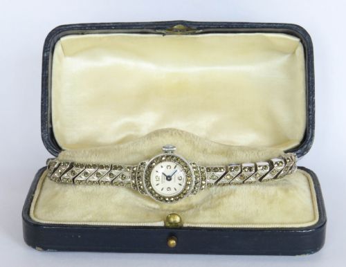 fig 1. Ladies silver and marcasite Excalibur wrist watch, 1965