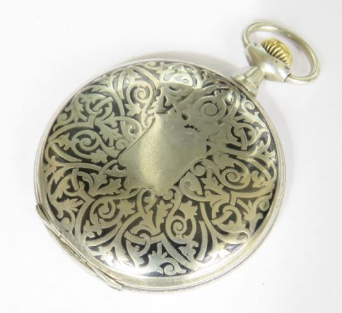 fig 1. Antique silver niello hunter pocket watch, Grosjean Frères