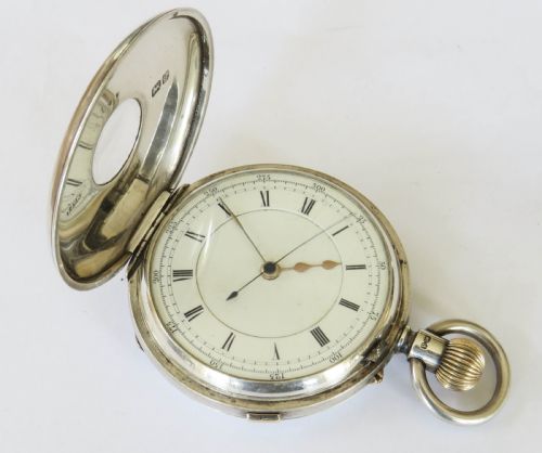 fig 2. Antique English silver half hunter centre seconds chronograph, 1904