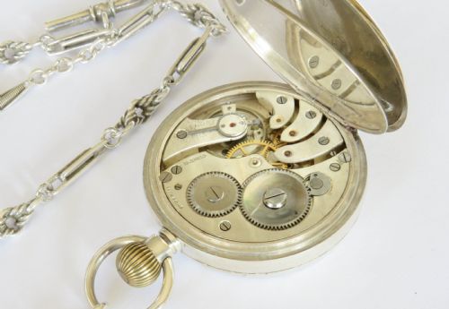 fig 3. Antique Swiss silver pocket watch and chain