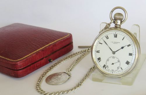 Antique J W Benson Silver Pocket Watch and Chain