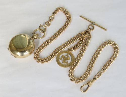 Antique 18ct Rolled Rose Gold Double Watch Chain & Sovereign Holder