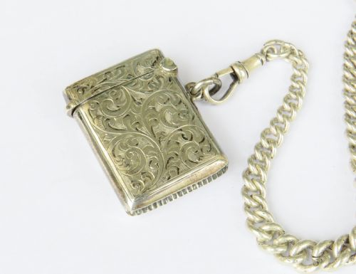ANTIQUE SILVER DOUBLE WATCH CHAIN VESTA - ADDITIONAL PHOTO 3