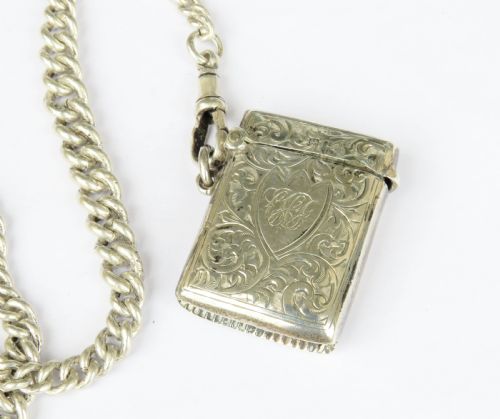 ANTIQUE SILVER DOUBLE WATCH CHAIN VESTA - ADDITIONAL PHOTO 4