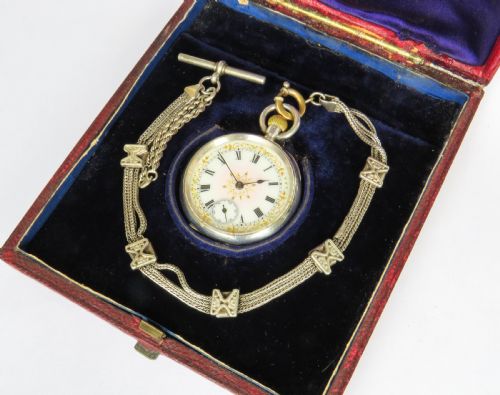fig 1. Antique silver Omega fob watch and chain