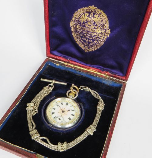 fig 2. Antique silver Omega fob watch and chain