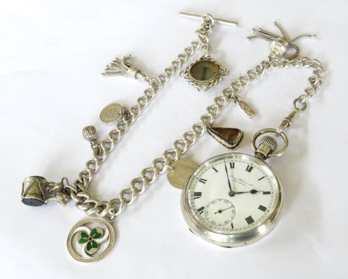 ANTIQUE SILVER JAS WADSWORTH POCKET WATCH CHAIN - ADDITIONAL PHOTO 1