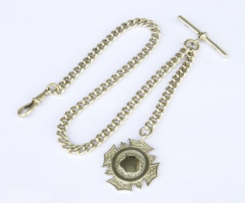 Antique 1920s Silver Watch Chain and Fob