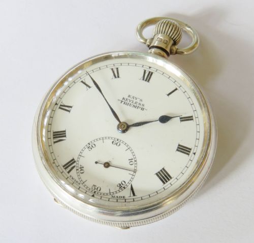 fig 1. 1929 silver Kays Keyless “Triumph” pocket watch
