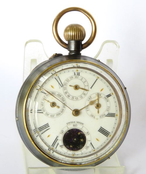 fig 1. Antique gun metal calendar pocket watch