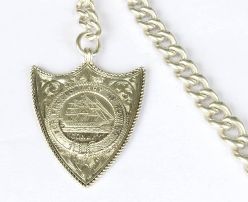 ANTIQUE SILVER WATCH CHAIN AND ROYAL NAVY FOB - ADDITIONAL PHOTO 1