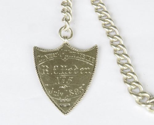 ANTIQUE SILVER WATCH CHAIN AND ROYAL NAVY FOB - ADDITIONAL PHOTO 2