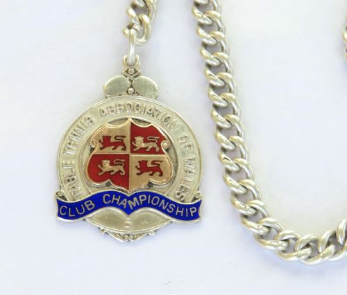 fig 1. Victorian silver watch chain and table tennis fob