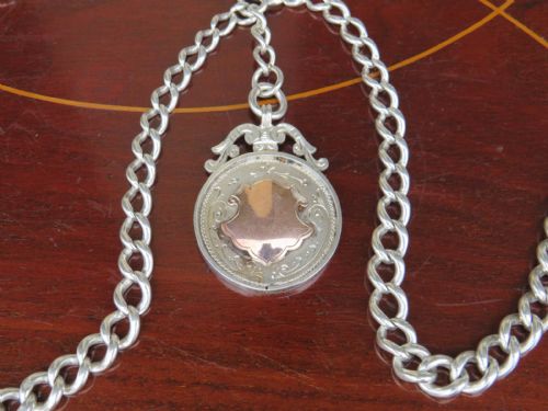 ANTIQUE SILVER DOUBLE WATCH CHAIN AND FOB - ADDITIONAL PHOTO 1