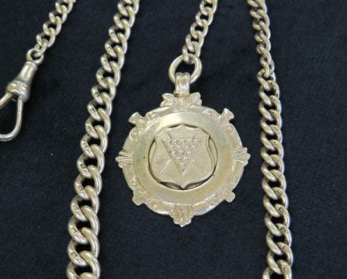 ANTIQUE SILVER WATCH CHAIN AND SNOOKER FOB - ADDITIONAL PHOTO 1