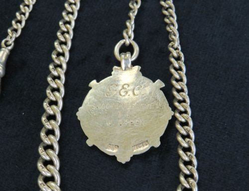 ANTIQUE SILVER WATCH CHAIN AND SNOOKER FOB - ADDITIONAL PHOTO 2