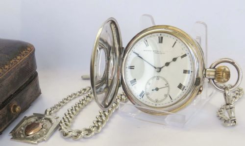fig 2. Antique silver half hunter pocket watch and chain