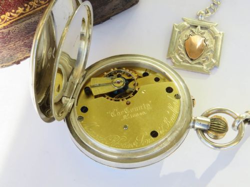 fig 4. Antique silver half hunter pocket watch and chain
