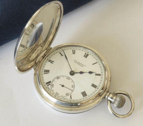 fig 1. Antique silver Revue half hunter pocket watch for J W Benson
