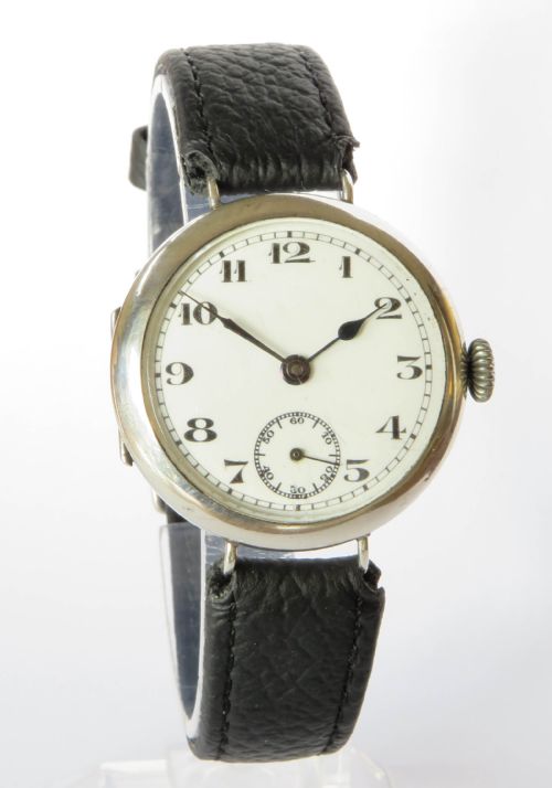 fig 1. Gents antique silver trench watch, 1911