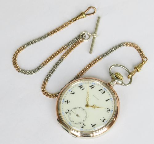 fig 1. Antique silver Zenith pocket watch and chain