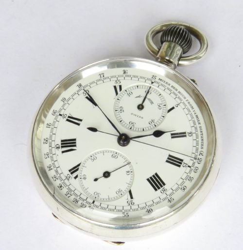 fig 1. Antique silver Stauffer chronograph pocket watch