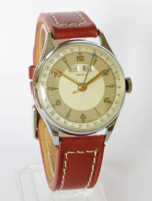 fig 1. Gents 1940s Arbu triple date wrist watch