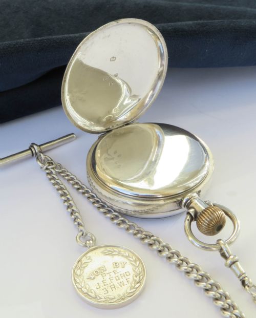 fig 1. Antique Waltham silver pocket watch and chain