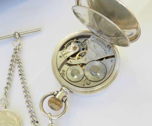 fig 2. Antique Waltham silver pocket watch and chain