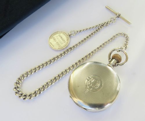 fig 3. Antique Waltham silver pocket watch and chain