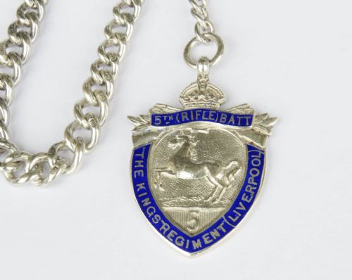ANTIQUE SILVER WATCH CHAIN KINGS REGIMENT FOB - ADDITIONAL PHOTO 1