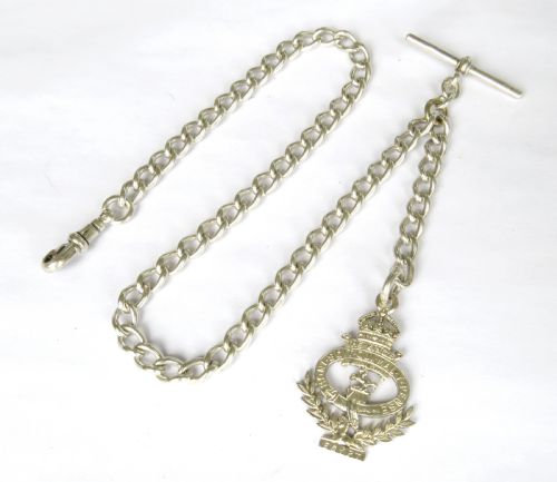 Antique Silver Watch Chain and Military Fob