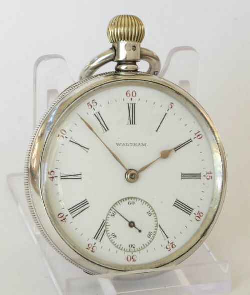 fig 1. Antique silver Waltham Riverside pocket watch, c1890