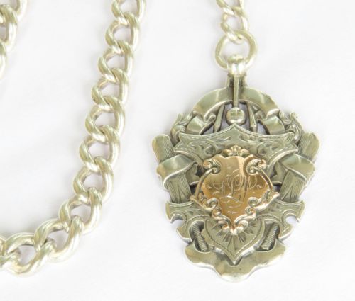 ANTIQUE SILVER POCKET WATCH CHAIN CRICKET FOB - ADDITIONAL PHOTO 1