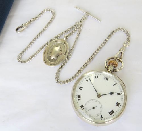ANTIQUE SILVER ELECTA POCKET WATCH AND CHAIN - ADDITIONAL PHOTO 1