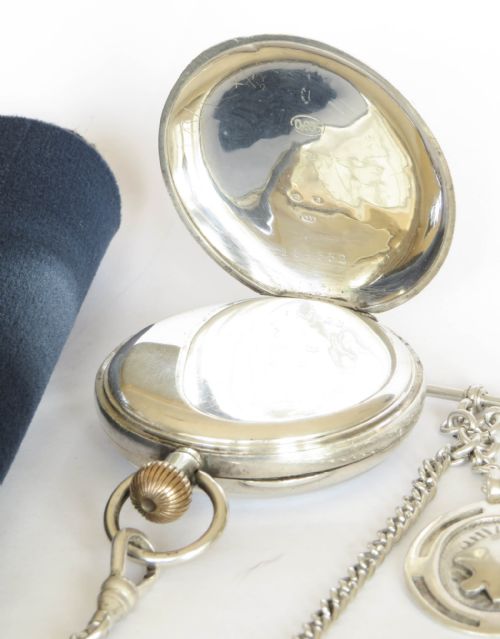 ANTIQUE SILVER ELECTA POCKET WATCH AND CHAIN - ADDITIONAL PHOTO 2