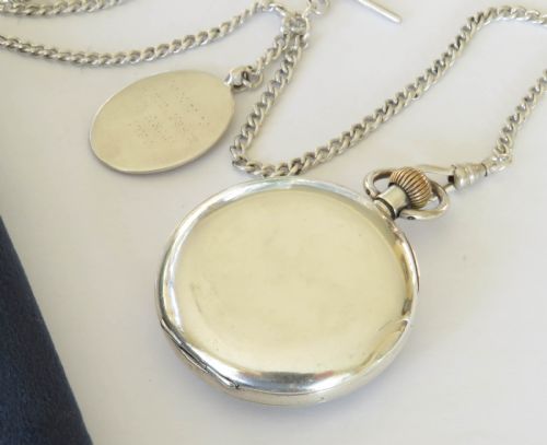 ANTIQUE SILVER ELECTA POCKET WATCH AND CHAIN - ADDITIONAL PHOTO 4