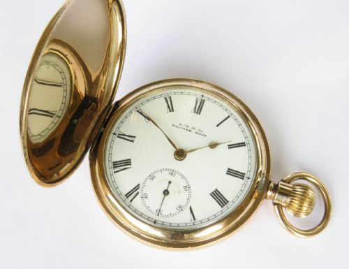 fig 1. Antique Waltham full hunter pocket watch, 1896