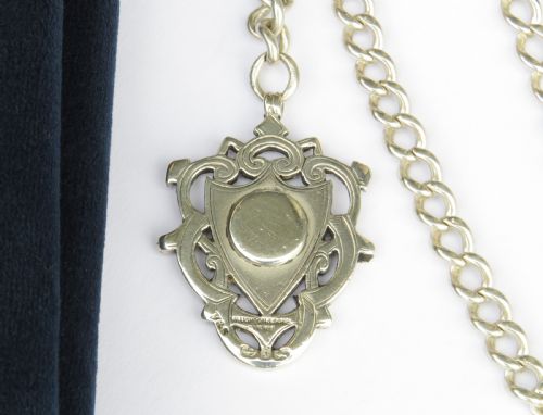 ANTIQUE SILVER POCKET WATCH CHAIN QUEEN VICTORIA FOB - ADDITIONAL PHOTO 2