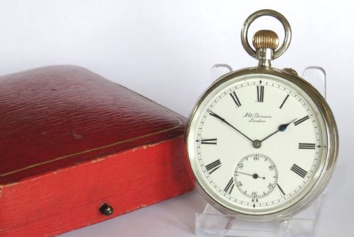 fig 1. Antique silver J W Benson pocket watch, military