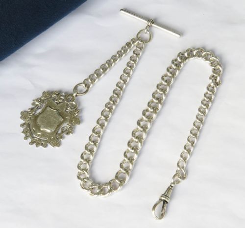 Antique Silver Watch Chain and Fob