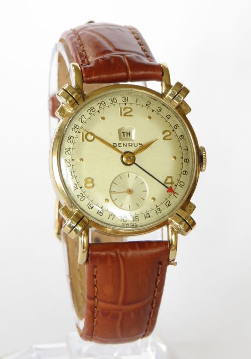 fig 1. Gents 1950s Benrus date pointer wrist watch, knotted lugs