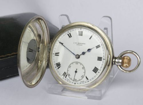 fig 1. 1933 silver half hunter pocket watch, J W Benson