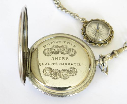 ART DECO POCKET WATCH CHAIN AND COMPASS - ADDITIONAL PHOTO 2